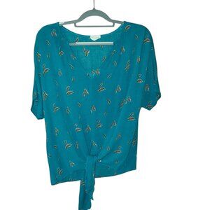 1 4 3 Story By Line Up Beautiful Palm Leaves 100% Rayon Blouse Large